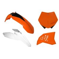 Rtech Plastics Kit KTM OEM (2011) EXC 200-250-300 SIX DAYS 2008-2011 Org/White